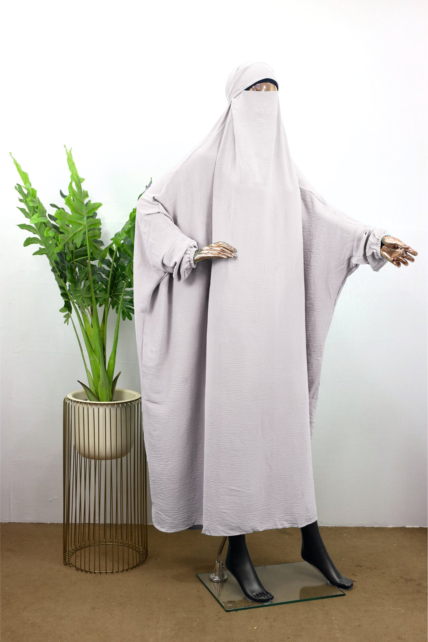 One-Piece Crinkle Nida Saudi Jilbab with Attached Niqab-Tie-Back - BEINGMUSLIMS THE HIJAB SHOPPE
