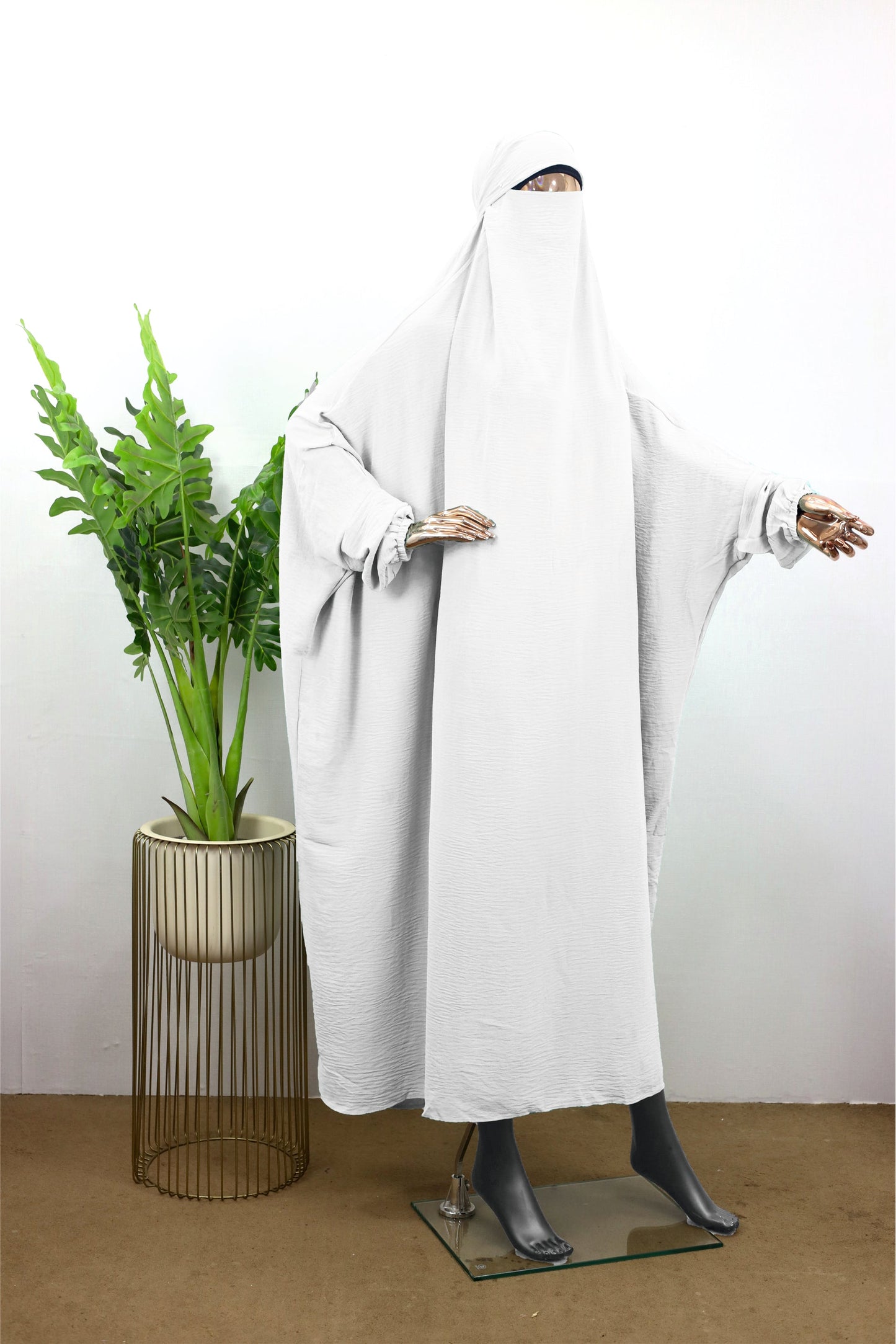 One-Piece Crinkle Nida Saudi Jilbab with Attached Niqab-Tie-Back - BEINGMUSLIMS THE HIJAB SHOPPE