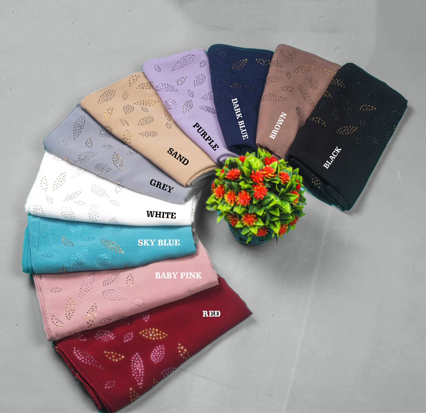 Georgette Hijab with Crystal Leaf Detailing - BEINGMUSLIMS THE HIJAB SHOPPE