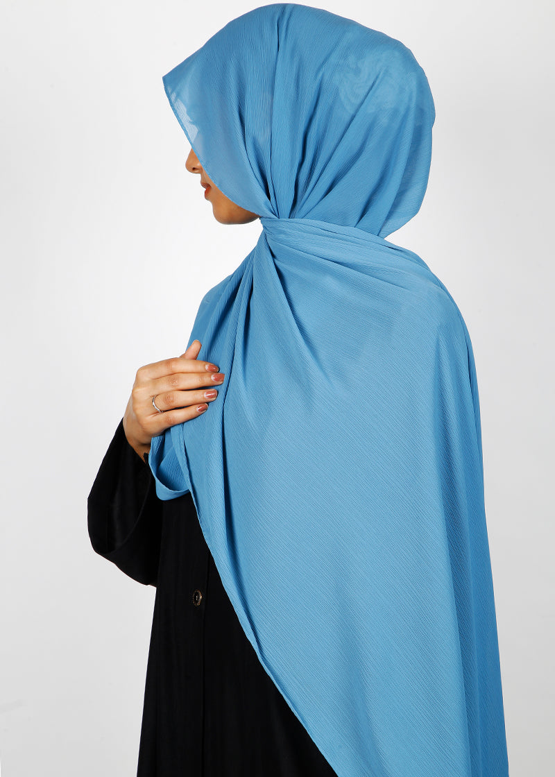 BeingMuslims Textured Muna Chiffon Blue Hijab