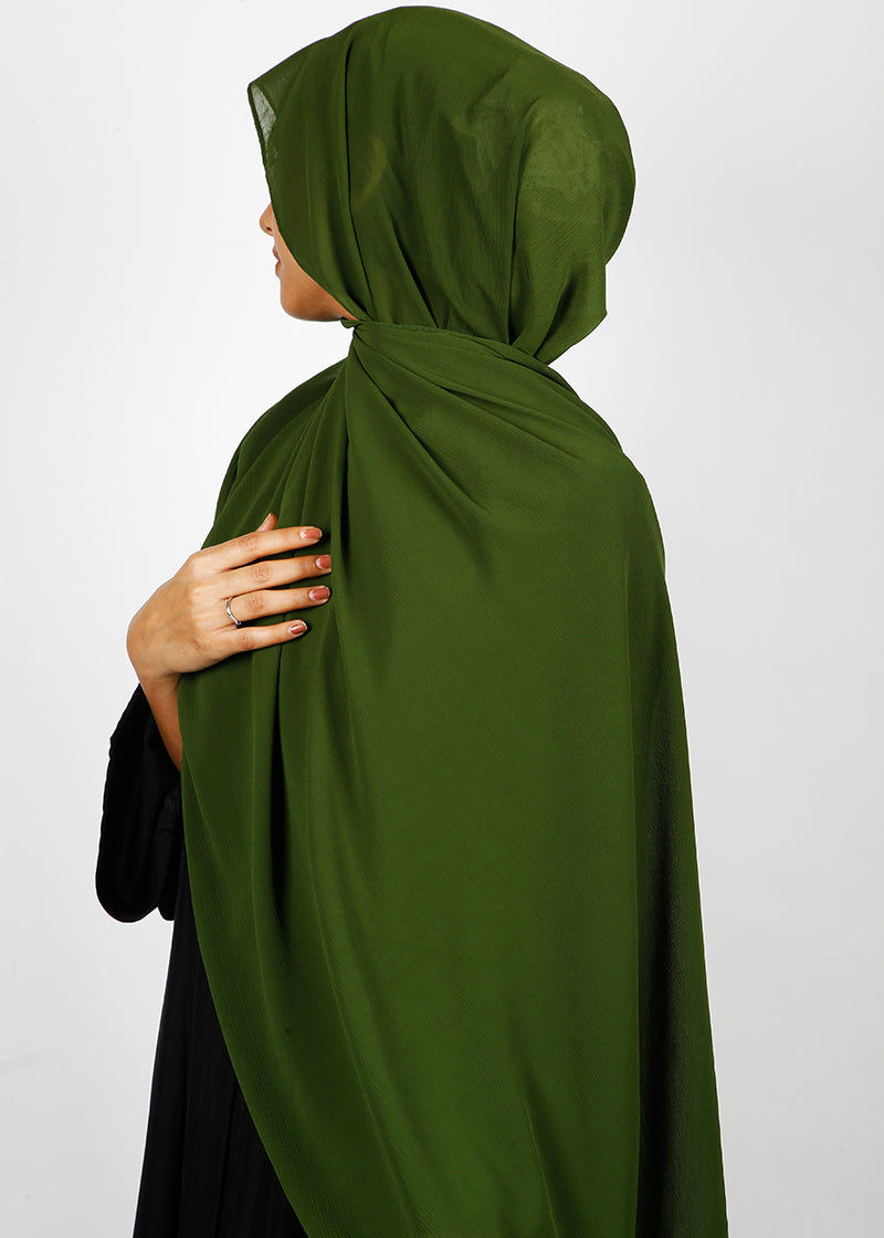 BeingMuslims Textured Muna Chiffon Moss Green Hijab