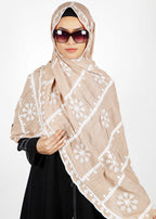 BeingMuslims Desginer Embroidered Beige Cotton Hijab