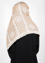 BeingMuslims Desginer Embroidered Beige Cotton Hijab