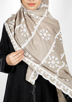 BeingMuslims Designer Embroidered Brown Cotton Hijab