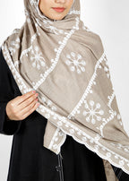 BeingMuslims Designer Embroidered Brown Cotton Hijab