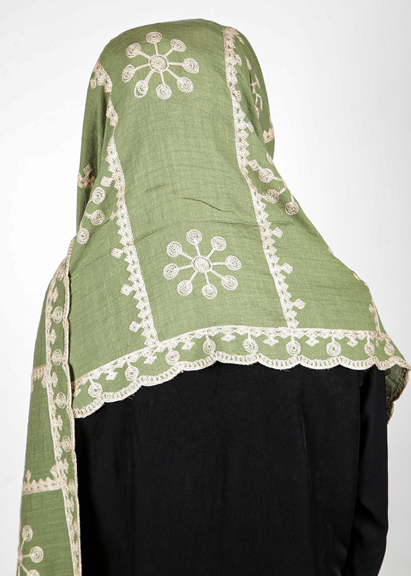BeingMuslims Designer Embroidered Green Cotton Hijab