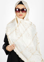 BeingMuslims Designer Embroidered Off White Cotton Hijab