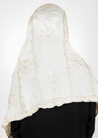 BeingMuslims Designer Embroidered Off White Cotton Hijab
