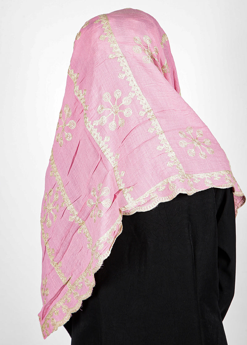BeingMuslims Designer Embroidered Pink Cotton Hijab