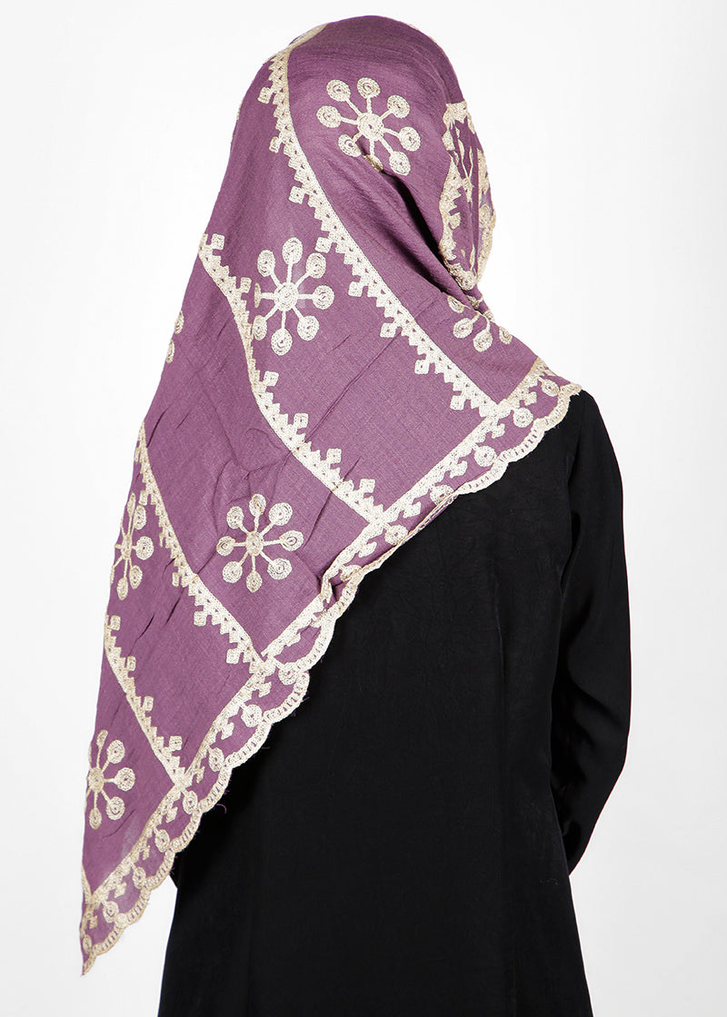 BeingMuslims Designer Embroidered Purple Cotton Hijab