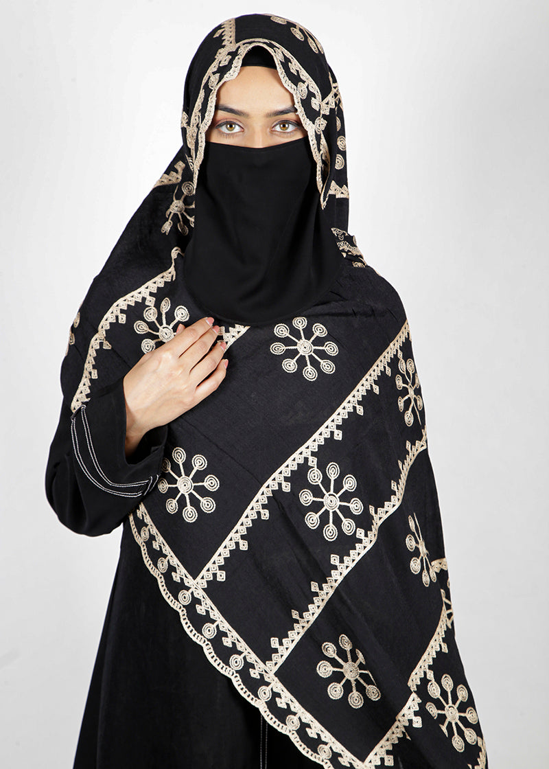 BeingMuslims Designer Embroidered Baby Black Cotton Hijab
