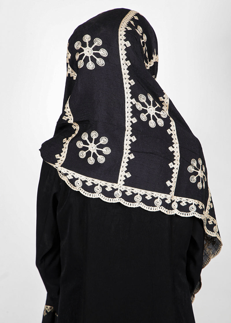BeingMuslims Designer Embroidered Baby Black Cotton Hijab