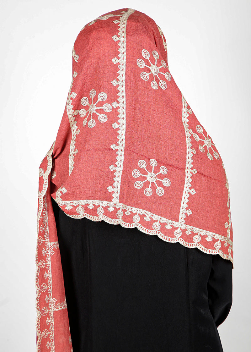 BeingMuslims Designer Embroidered Baby Brick Red Cotton Hijab