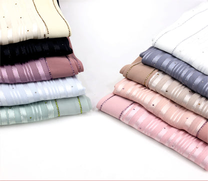 Premium Crystal-Striped Chiffon Hijab – Non-Slip Elegant Hijab - BEINGMUSLIMS THE HIJAB SHOPPE