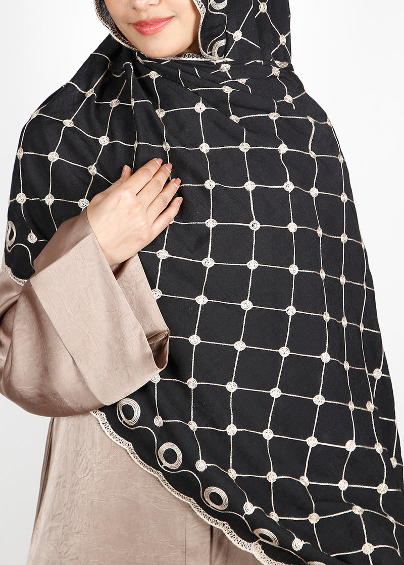 BeingMuslims Graceful Embroidered Black Cotton Hijab