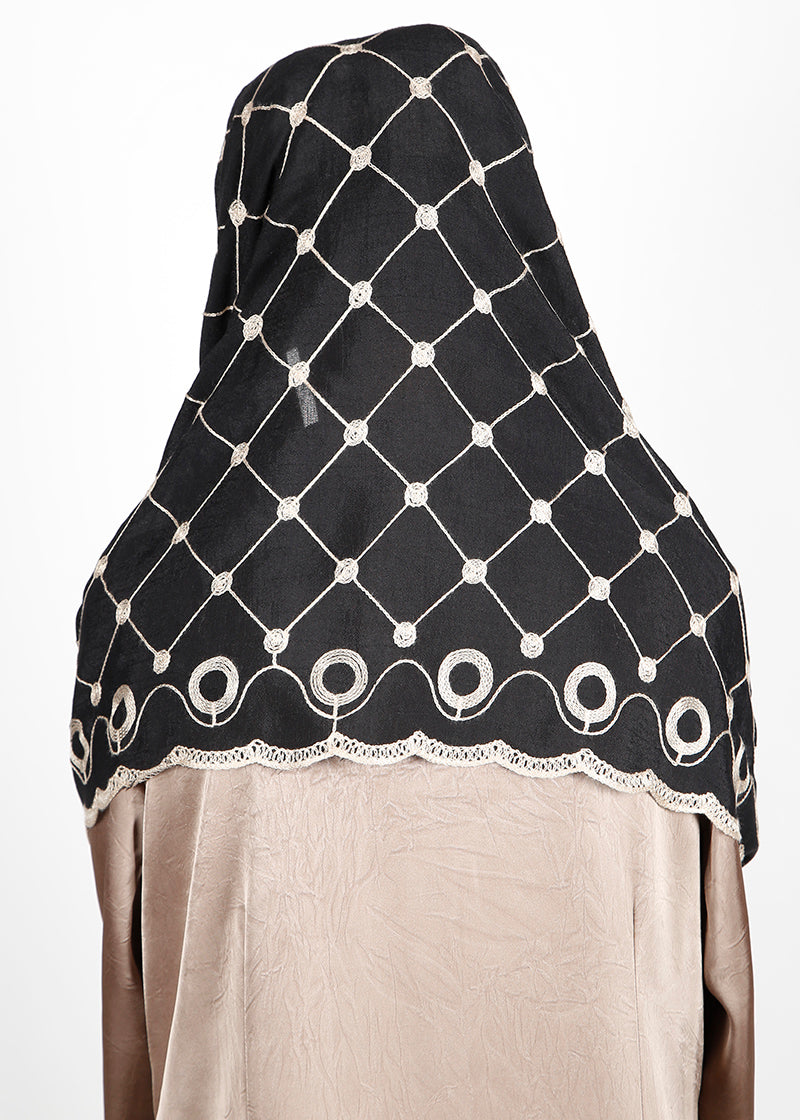 BeingMuslims Graceful Embroidered Black Cotton Hijab