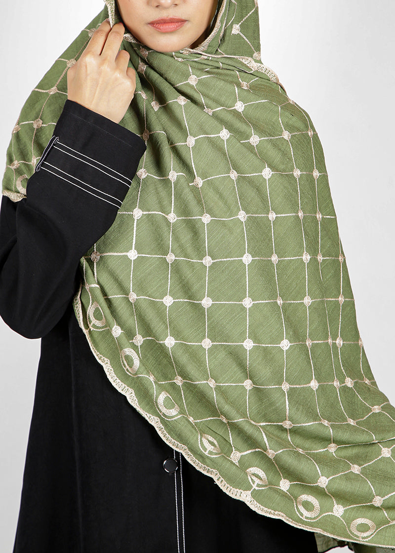 BeingMuslims Graceful Embroidered Green Cotton Hijab
