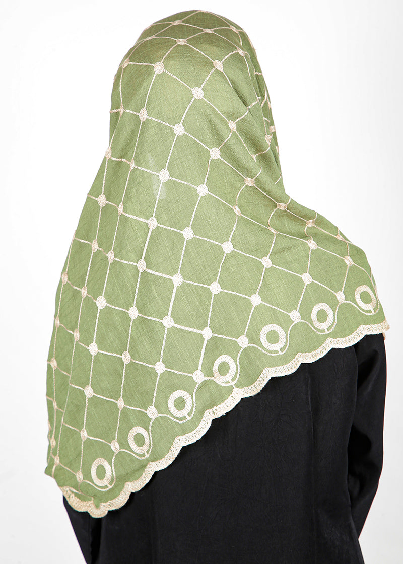 BeingMuslims Graceful Embroidered Green Cotton Hijab