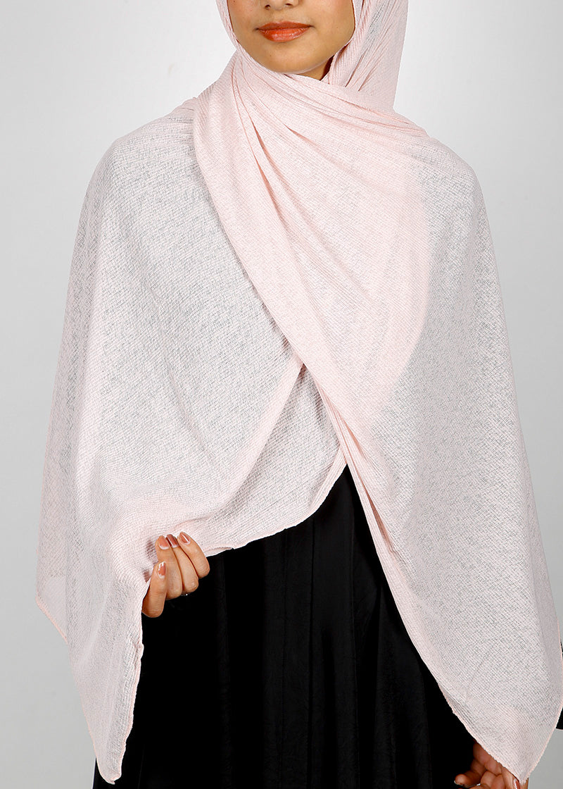 BeingMuslims Classic Ribbed Textured Baby Pink Jersey Hijab