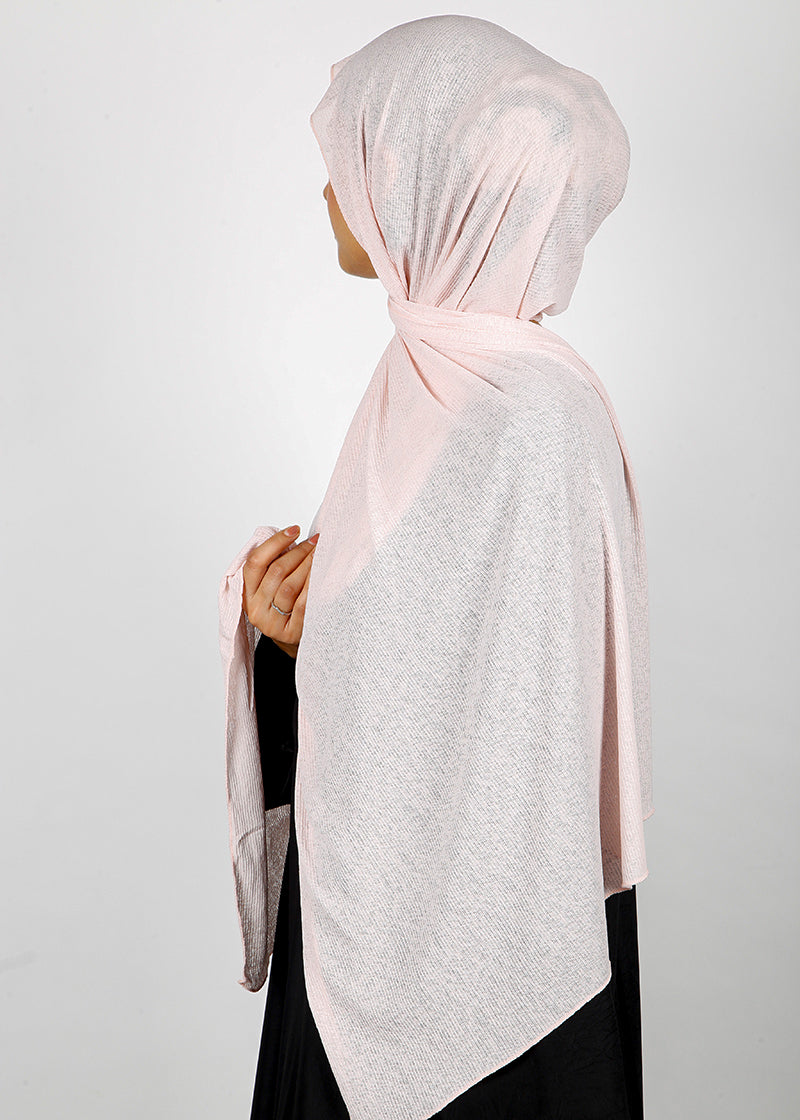 BeingMuslims Classic Ribbed Textured Baby Pink Jersey Hijab