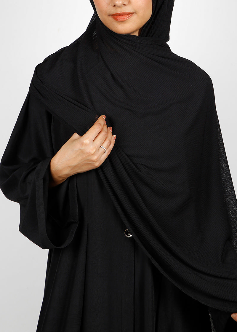 BeingMuslims Classic Ribbed Textured Black Jersey Hijab