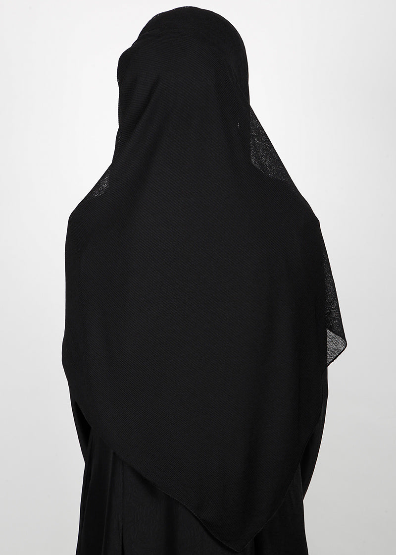 BeingMuslims Classic Ribbed Textured Black Jersey Hijab