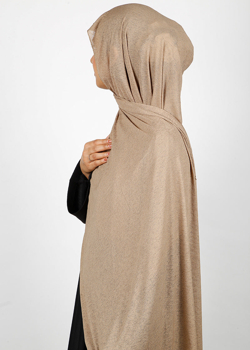 BeingMuslims Classic Ribbed Textured Dark Beige Jersey Hijab