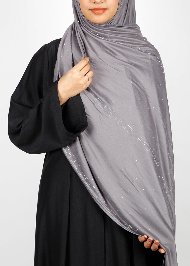BeingMuslims Classic Ribbed Textured Grey Jersey Hijab