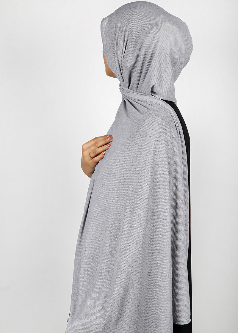 BeingMuslims Classic Ribbed Textured Grey Jersey Hijab