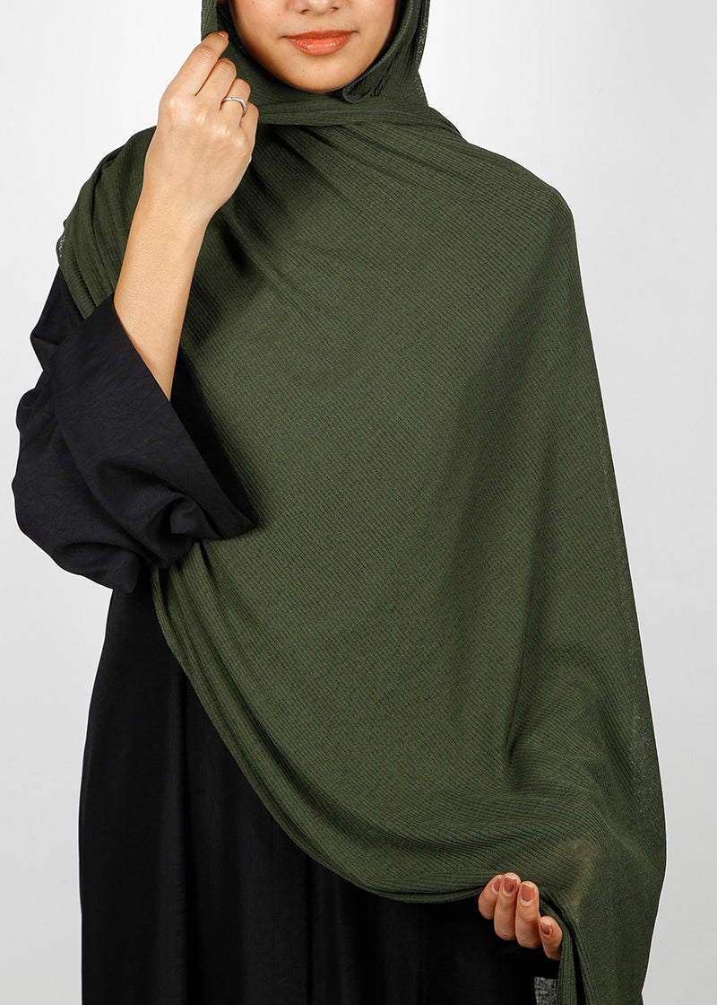 BeingMuslims Classic Ribbed Textured Olive Jersey Hijab