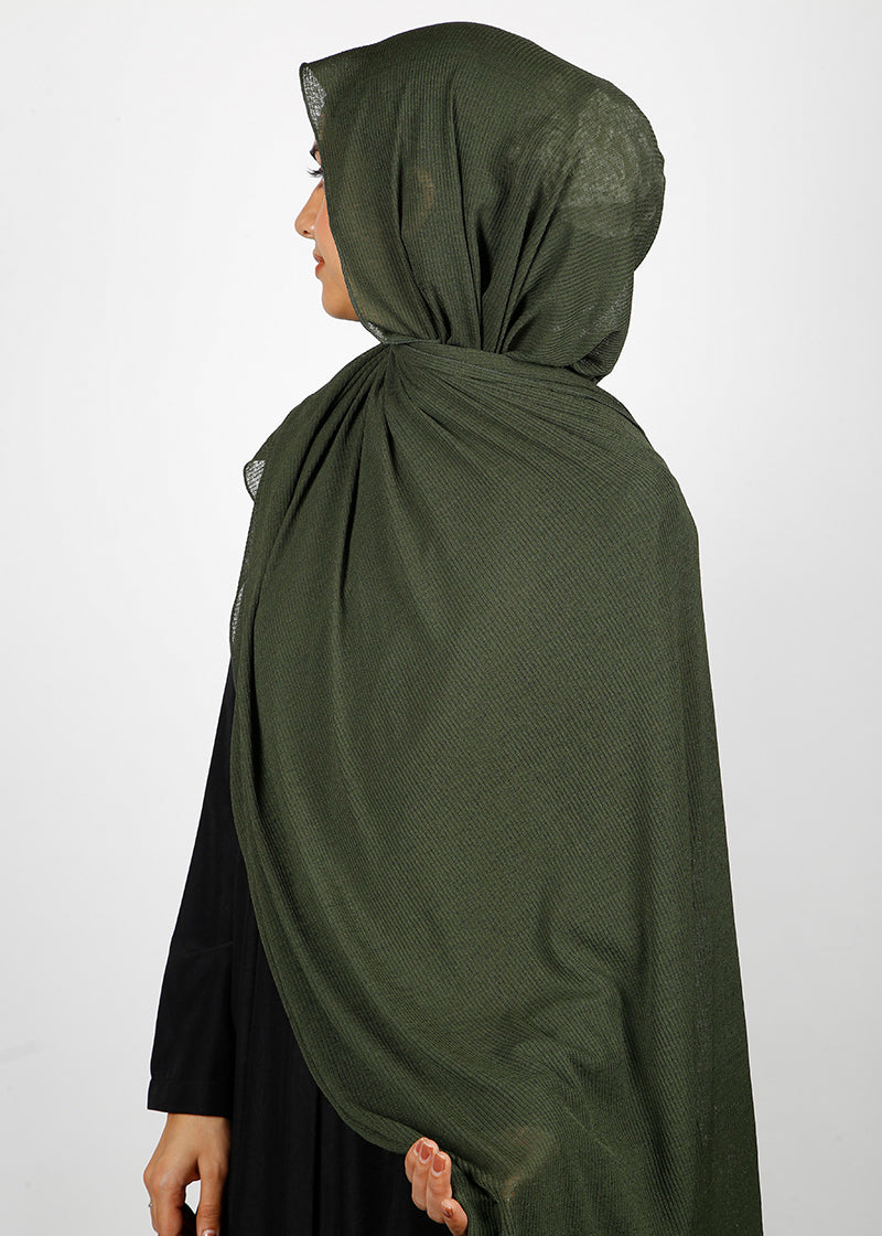 BeingMuslims Classic Ribbed Textured Olive Jersey Hijab