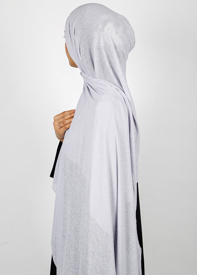 BeingMuslims Classic Ribbed Textured Silver Jersey Hijab