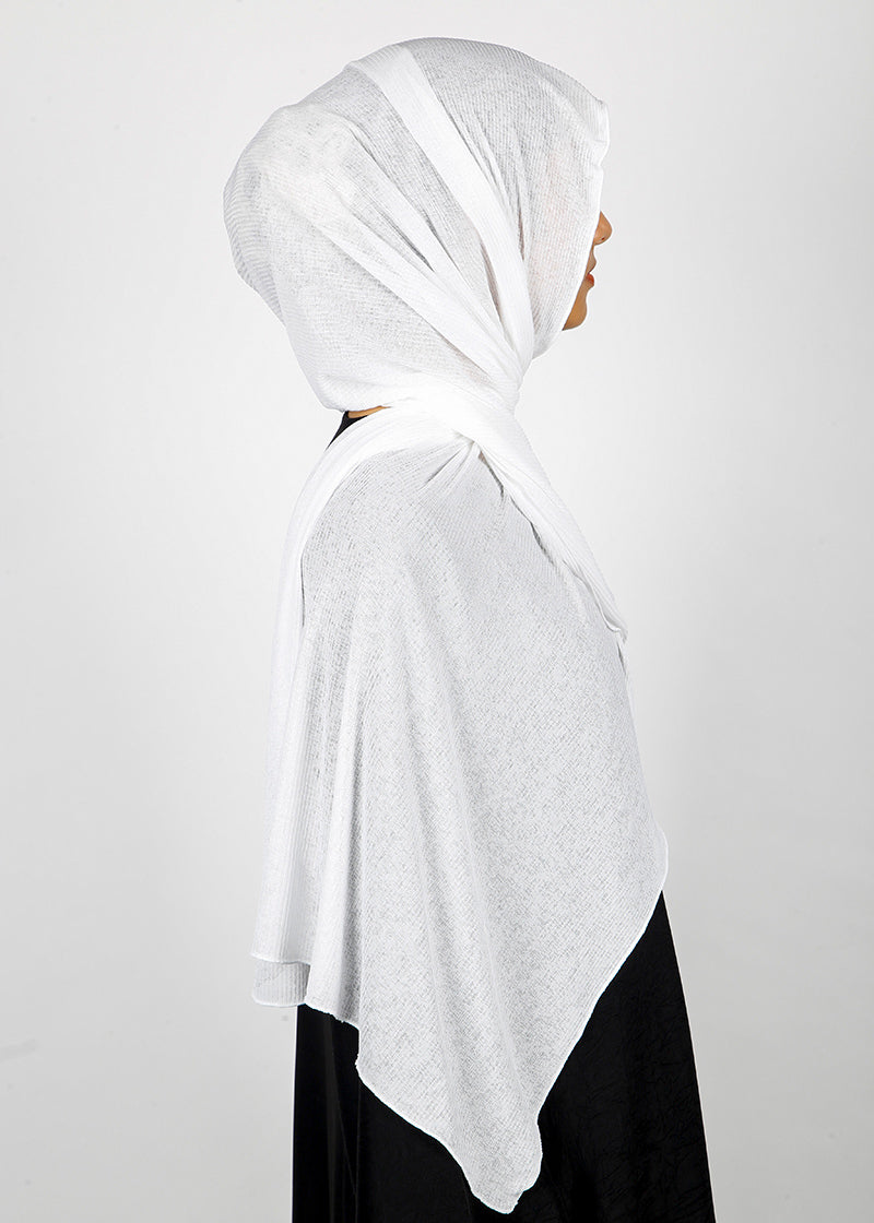 BeingMuslims Classic Ribbed Textured White Jersey Hijab
