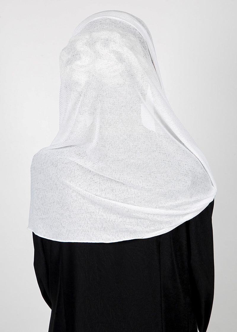BeingMuslims Classic Ribbed Textured White Jersey Hijab