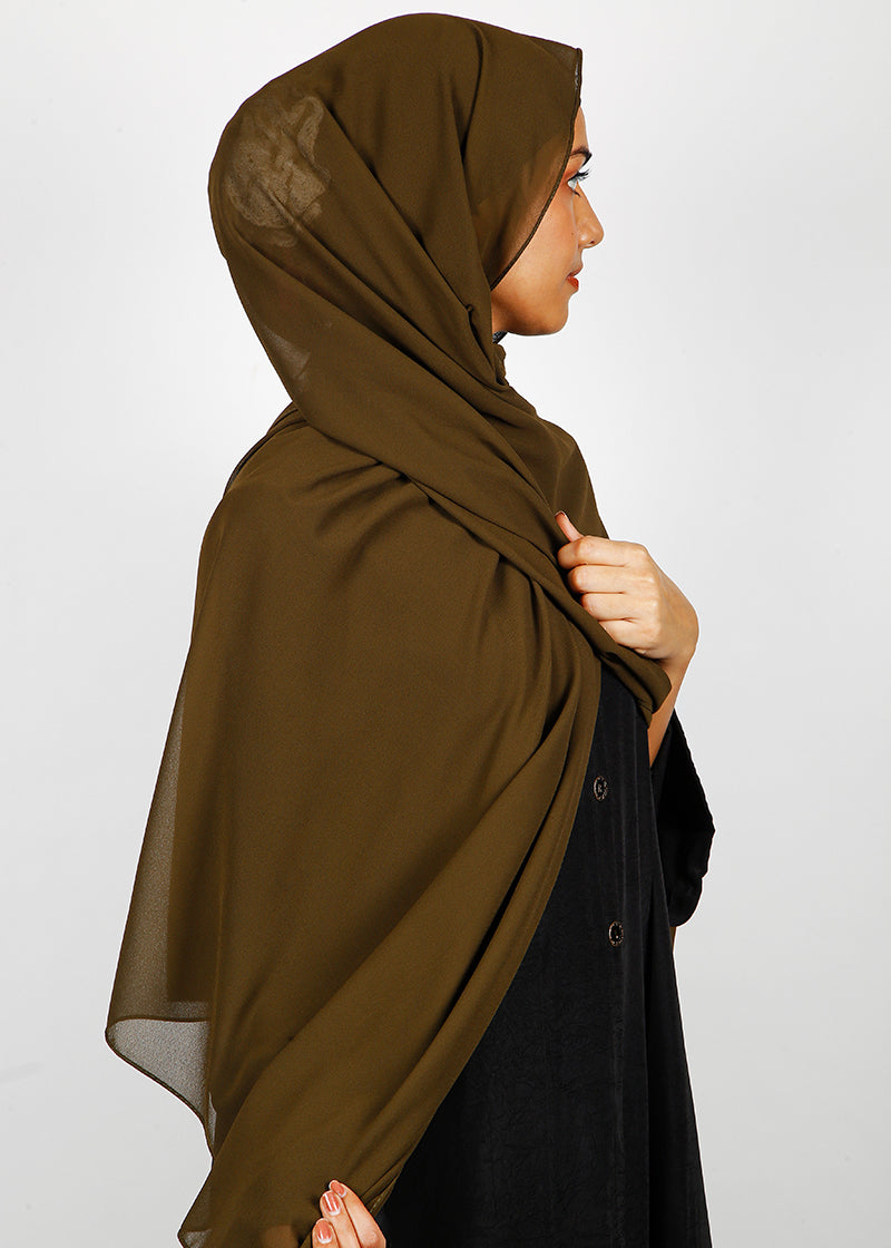 BeingMuslims Rich Malaysian Georgette Dark Olive Hijab