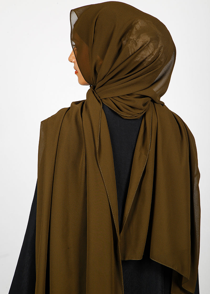 BeingMuslims Rich Malaysian Georgette Dark Olive Hijab