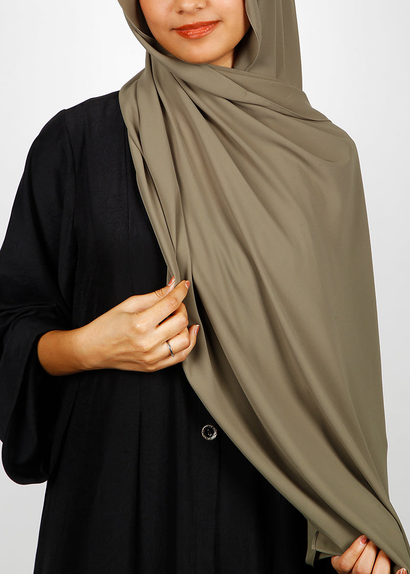 BeingMuslims Rich Malaysian Georgette Muted Olive Hijab