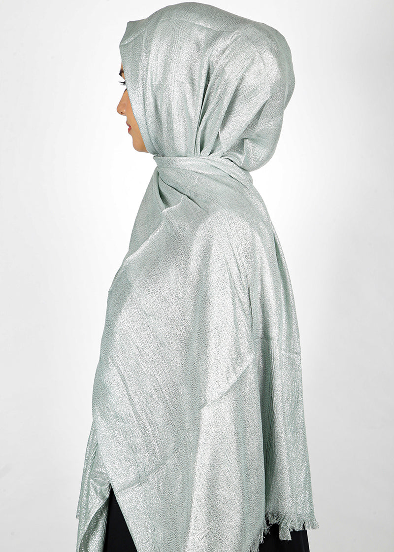 BeingMuslims Metallic Acqua Silver Party Wear Hijab
