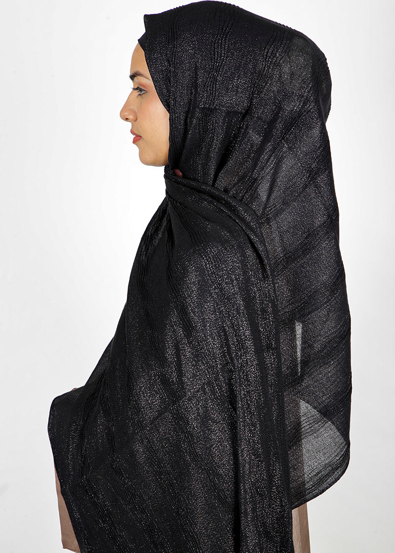 BeingMuslims Metallic Black Party Wear Hijab