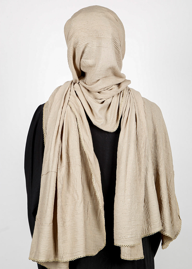 BeingMuslims Textured Mildly Sparkling Beige Hijab