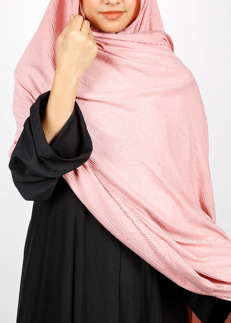 BeingMuslims Textured Mildly Sparkling Light Pink Hijab