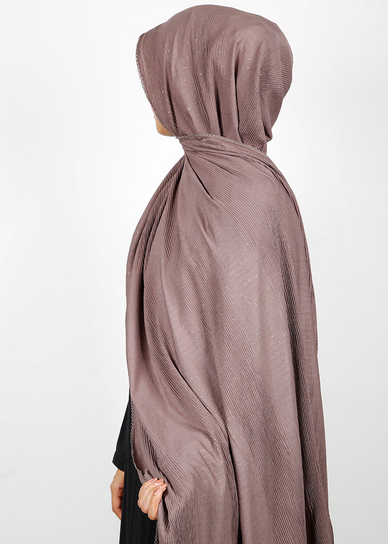 BeingMuslims Textured Sparkle Oak Brown Hijab
