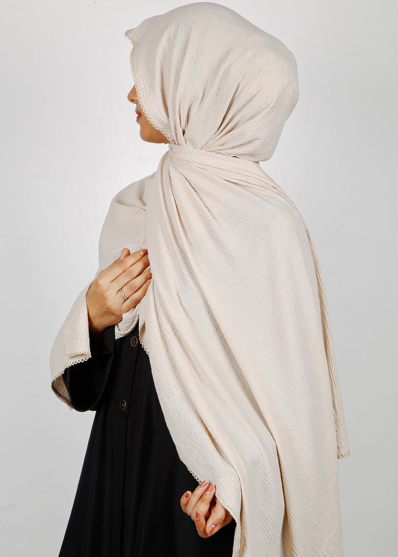 BeingMuslims Textured Sparkling Almond Hijab