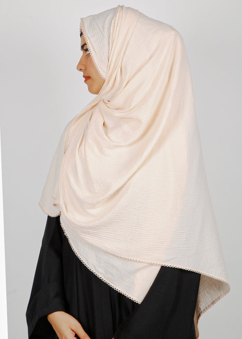 BeingMuslims Textured Sparkling Ivory Hijab
