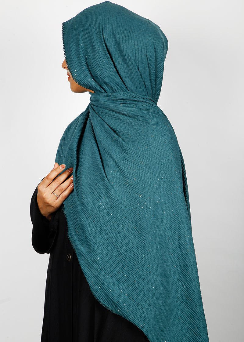 BeingMuslims Textured Sparkling Teal Blue Hijab