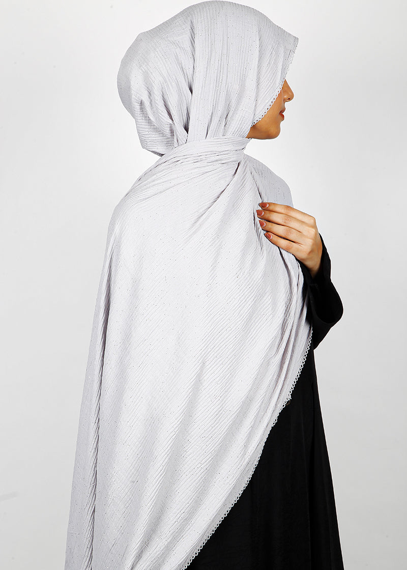 BeingMuslims Textured Sparkling Whitish Grey Hijab