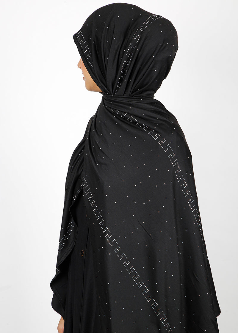 BeingMuslims Stylish Diamond Work Jersey Black Hijab