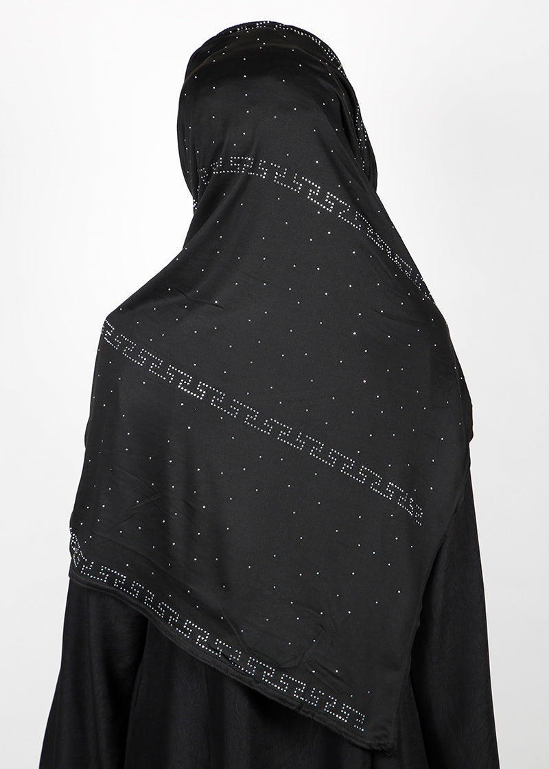 BeingMuslims Stylish Diamond Work Jersey Black Hijab