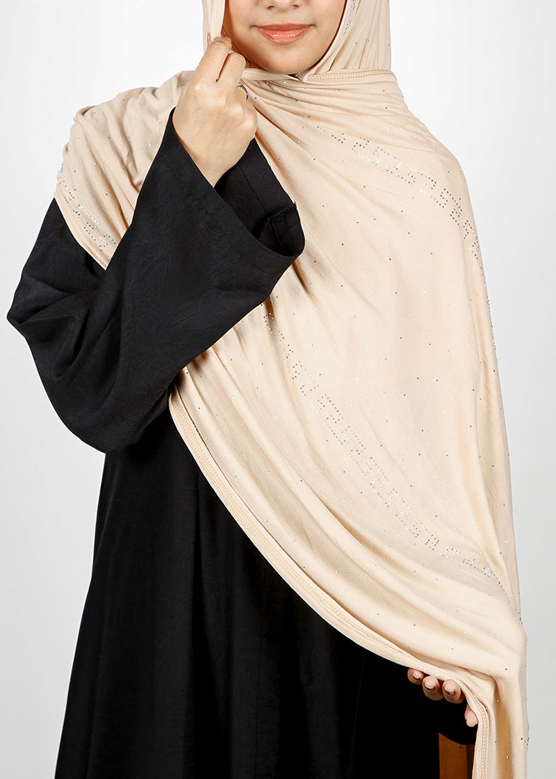 BeingMuslims Stylish Diamond Work Jersey Ivory Hijab