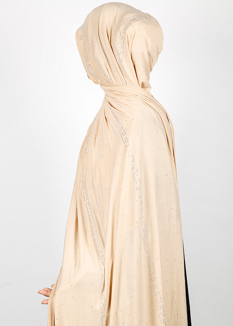 BeingMuslims Stylish Diamond Work Jersey Ivory Hijab